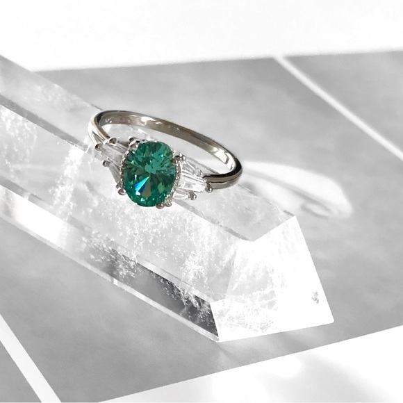 NEW Solid Sterling Silver Lab Mint Sapphire Ring - Picture 3 of 14